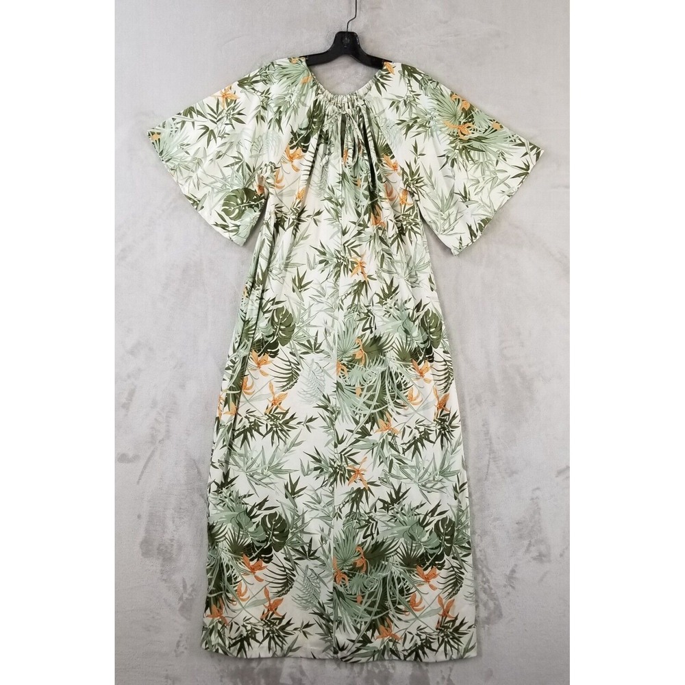 Vtg Mod House Coat Women M Tropical Cinch Neckline Flowy Patio‎ Yard Dress Robe